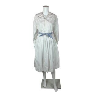 Vintage 90s Shirtdress Womens Small White Embroidered Collar Colonial Shirtwaist